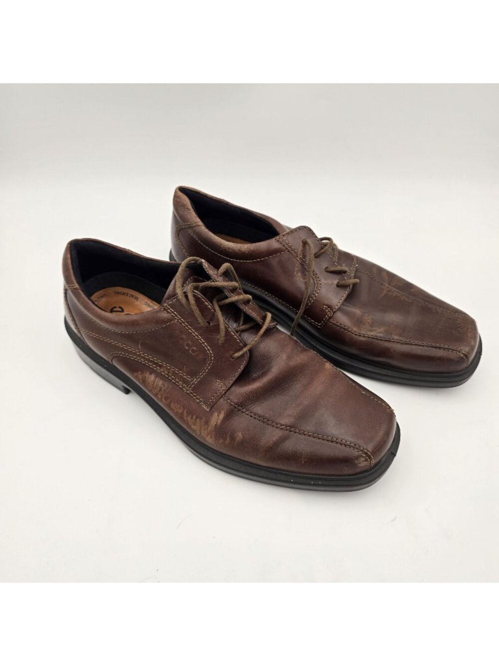 Ecco Mens Leather Lace-Up Oxfords Size 44 Brown Lightweight Cushioned Casual